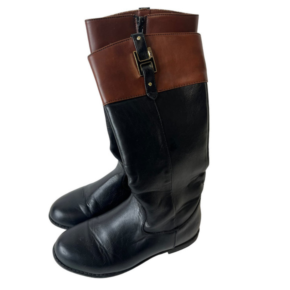 Tommy Hilfiger Vegan Andreah Charm Black & Brown Riding Boots Size 5 - Picture 2 of 5